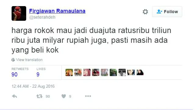 Meski responden menyatakan bahwa Rp50.000 adalah harga yang membuat orang berhenti merokok, pengguna media sosial ini tidak yakin.