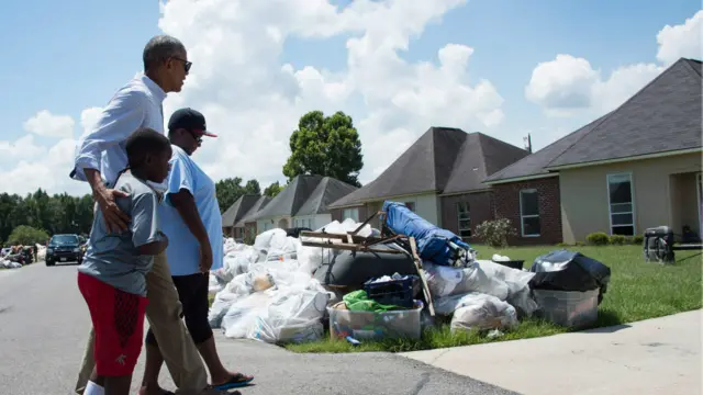 美國總統奧巴馬到訪受水災重創的路易斯安那州