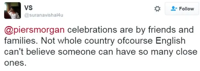 पीयर्स मोर्गन की टिप्पणी पर प्रतिक्रिया