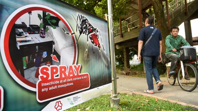 सिंगापुर में ज़ीका के मामले सामने के बाद वहां लगाई गई होर्डिंग. 