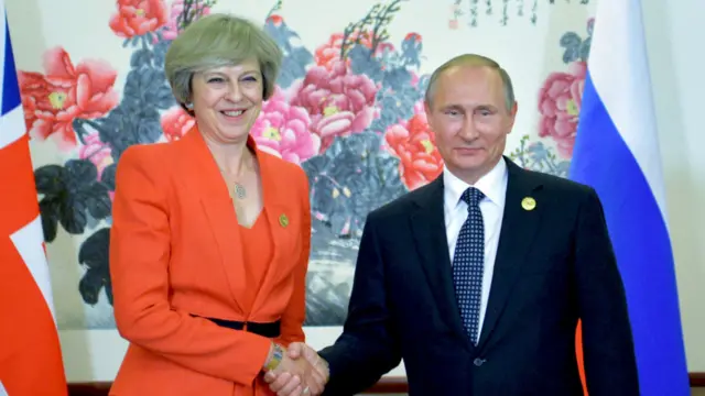 英国首相特里莎·梅与俄罗斯总统普京于中国杭州举行的20国集团峰会上碰面。