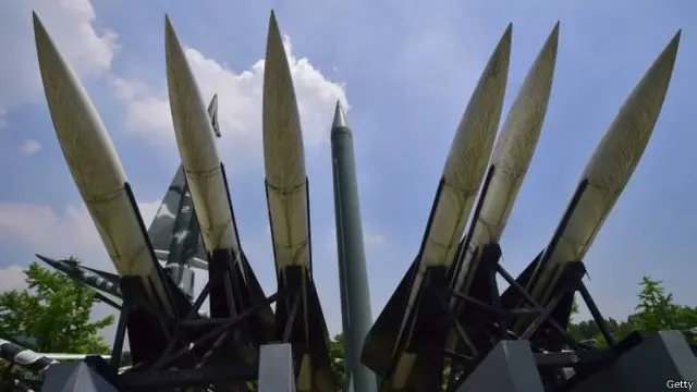 朝鮮之前試射過的導彈類似于飛毛腿導彈的仿製型(中間)