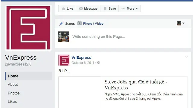 Fanpage của VnExpress hiện chỉ còn hiển thị các post từ năm 2011