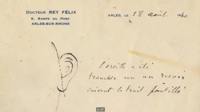 Một lá thư của một bác sỹ Pháp ở tỉnh, Félix Ray,cho thấy gần hết tai của Van Gogh đã bị cắt lìa vào tháng 12/1888 (Ảnh: AP)