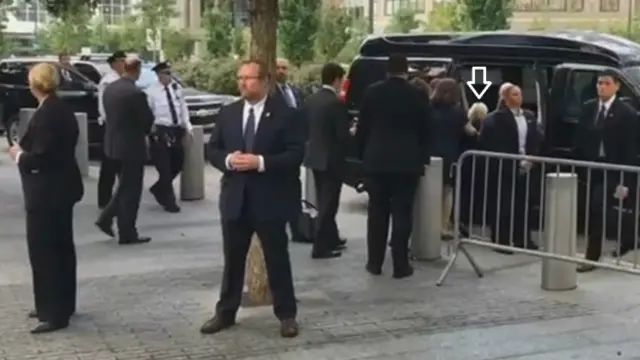 از خانم کلینتون ویدئویی منتشر شد که نشان می‌داد تعادل کافی ندارد و با کمک همراهانش سوار ماشین می‌شود