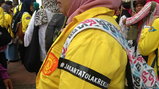 Mahasiswa UI yang tergabung dalam BEM menolak reklamasi di Teluk Jakarta.
