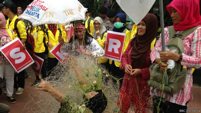 Aksi tolak reklamasi yang berlangsung Selasa (13/09) lalu di Kantor Kemenko Kemaritiman dan Sumber Daya.