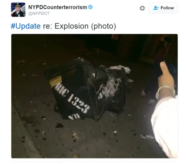 纽约市警察局反恐部Twitter帖文（17/9/2016）