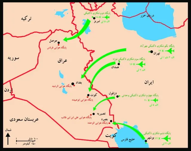 نقشه طرح عملیاتی البرز با رمز کمان ۹۹ که بعدا به عملیات ۱۴۰ فروندی معروف شد