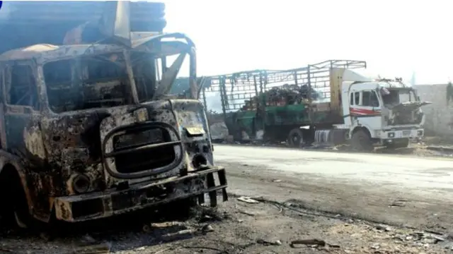 د سوریې حلب ته د مرسته رسوونکي کاروان څو لارۍ له برید وروسته