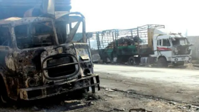 روسیه وايي، د زیانمنو شویو موټرو نښې ښيي چې دا برید هوايي نه و.