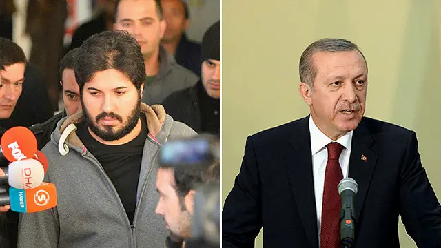 رجب طیب اردوغان، رئیس‌جمهوری ترکیه (راست) و رضا ضراب، بازرگان ایرانی ترکیه‌ای