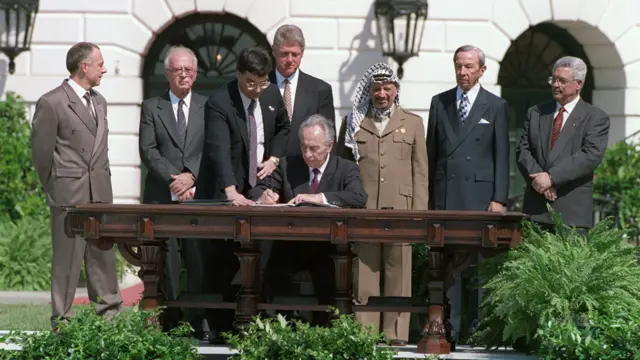 佩雷斯在美国白宫签署奥斯陆协定(13/9/1993)