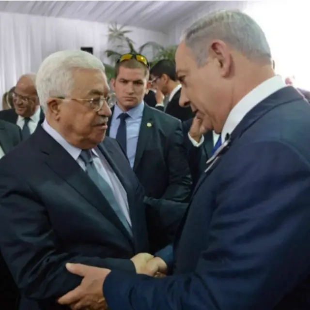 Керівники Палестини та Ізраїлю (з ліва на право)