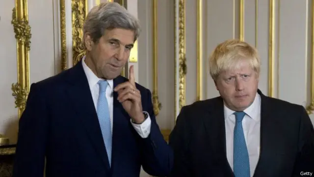 英国外相约翰逊与美国国务卿克里警告叙利亚俄罗斯新经济制裁。