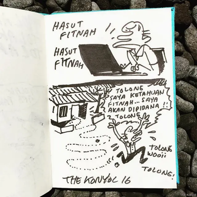 Komik dari The Konyol terkait penyebaran fitnah di media sosial.