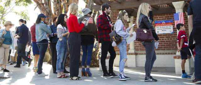 加州北好萊塢某提前投票點大排長龍（5/11/2016）