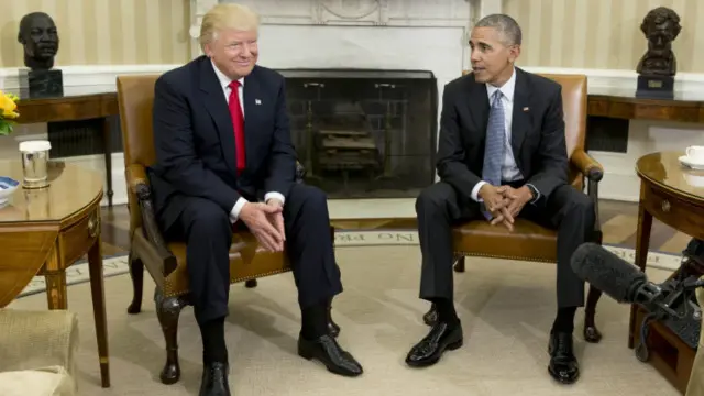 特朗普和夫人已经到白宫与奥巴马夫妇会面交谈。