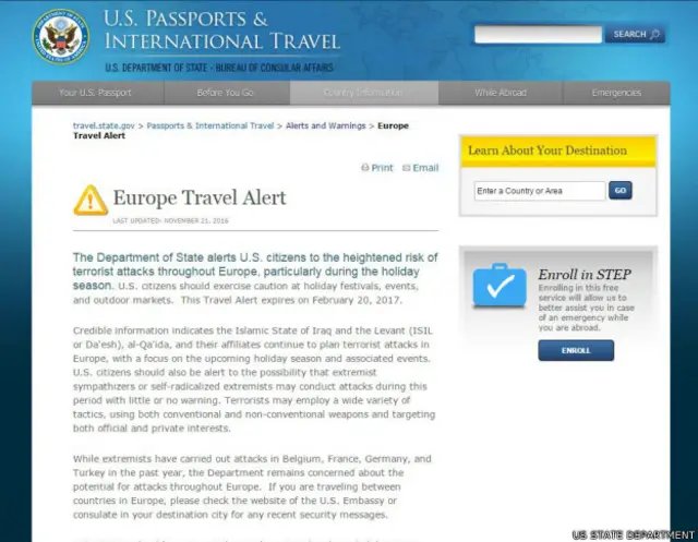 美国国务院提醒旅行人士在节日活动或露天市场活动时保持警惕