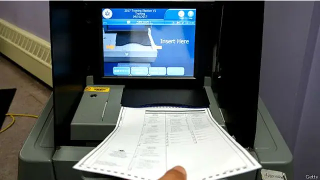 美国大选纽约票站的电子投票机器