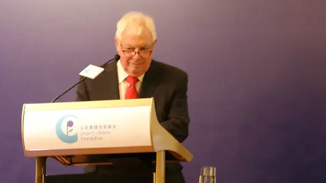 末任港督彭定康11月26日在香港發表公開演講。