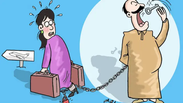 她选择的主题是国外旅游。许多摩洛哥男人使用法律禁止他们的妻子出国旅游。