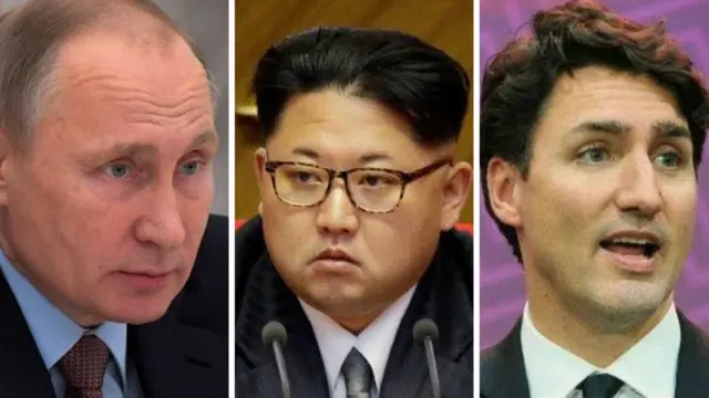 普京、金正恩和特魯多的合成圖片