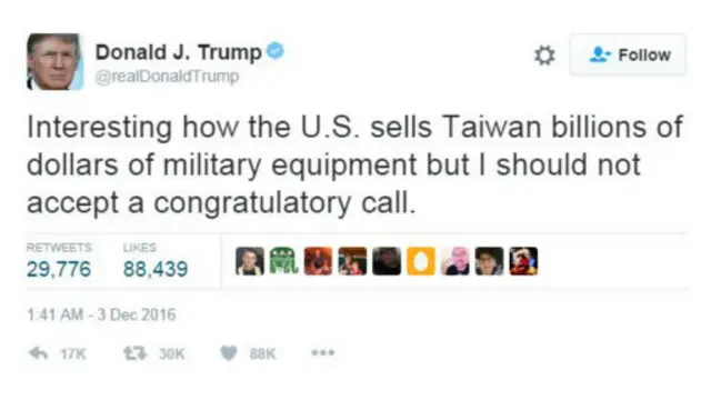 美国总统当选人特朗普推特