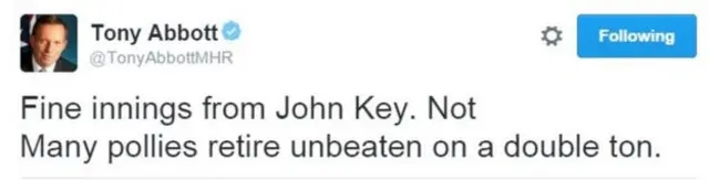 澳洲前總理托尼‧阿博特在推特上有關約翰基辭職的推文