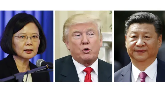 蔡英文、特朗普和习近平。特朗普“打破常规”与台湾总统蔡英文直接通电话,已经引发了中美关系新一轮外交争议。