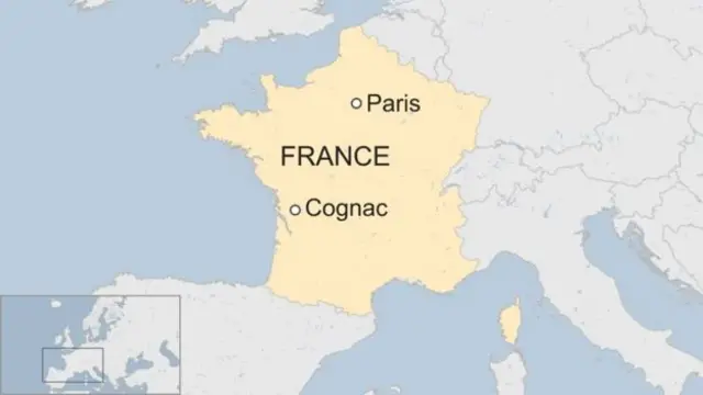 Map of France showing Paris and Cognac