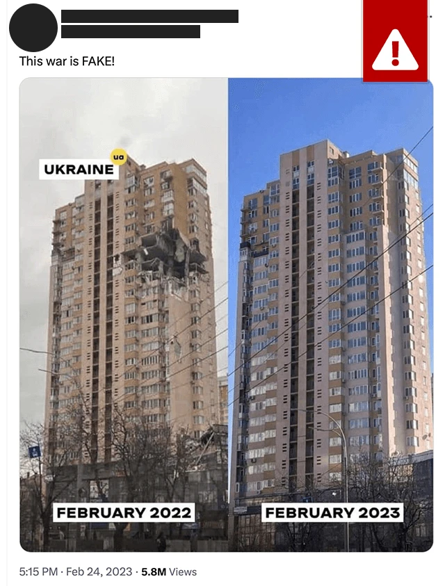 آسیب به یک برج ساختمانی کی‌یف جعلی نبود