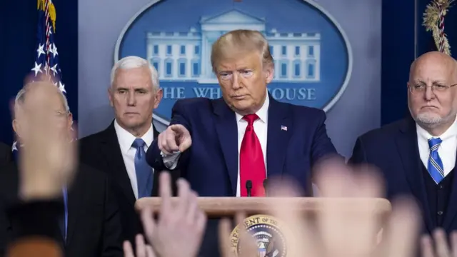 US President Donald Trump holds a news conference with members of the White House task force on the coronavirus