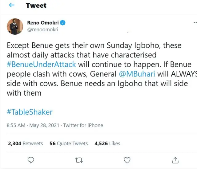 Ọrọ ti Reno Omokri sọ loju opo Twitter rẹ