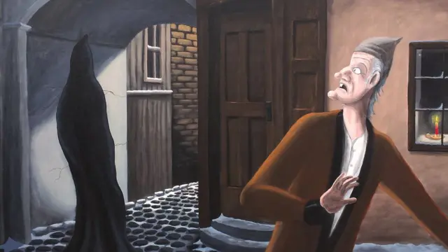 Призрак Будущих святок, иллюстрация к "Рождественской песне" Чарльза Диккенса