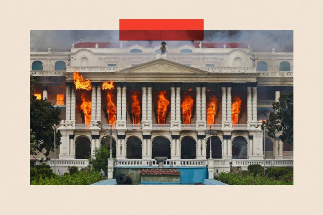 Moto unawaka kupitia Singha Durbar, jengo kuu la utawala la serikali ya Nepal