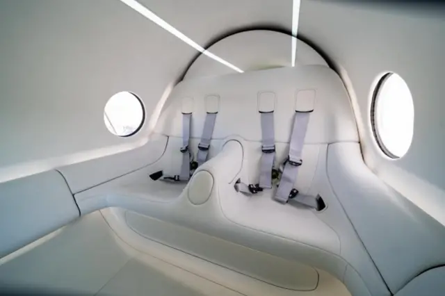 The interior of a Virgin Hyperloop pod is seen at their DevLoop test site in Las Vegas, Nevada, in this November 8, 2020