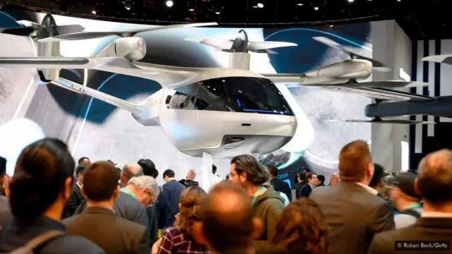 The Hyundai S-A1, which has been designed for Uber Elevate's urban air travel service, is displayed in January 2020 (Credit: Robyn Beck/Getty)