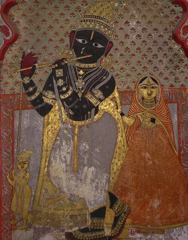 కృష్ణుడు, రాధిక ప్రాచీన వర్ణచిత్రం