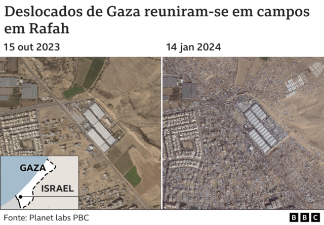 Imagensestrela beta evosatélite mostram camposestrela beta evoRafah antes e depoisestrela beta evoserem ocupados por milharesestrela beta evotendasestrela beta evorefugiadosestrela beta evoGaza