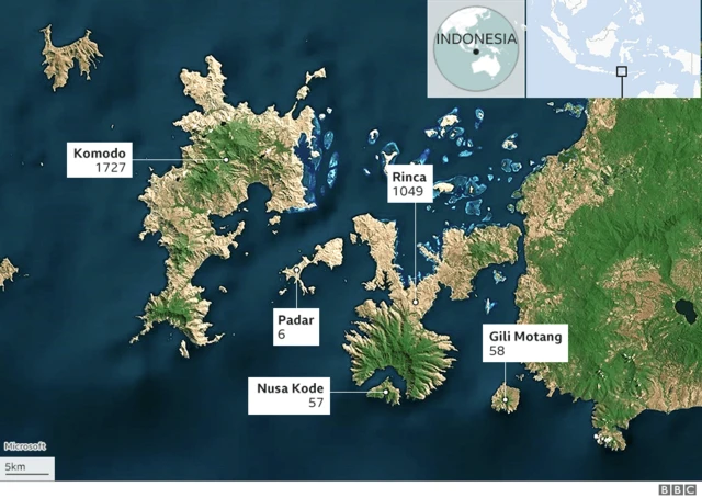 Map of where Komodo Dragons are found in the national park