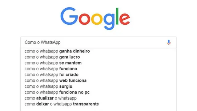 Tela do buscador do Google com opçõesblackjack offpesquisa sobre o WhastApp