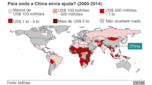 Mapa mostra para onde a China envia ajuda