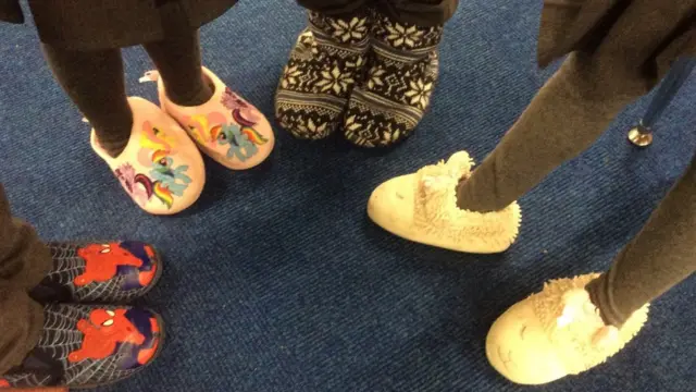 Children wearing slippers