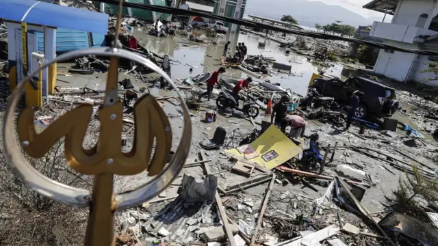 A general view of a tsunami devastated area in Talise beach, Palu, Central Sulawesi, Indonesia, 30 September 2018.