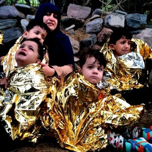 Migrantes recién llegados a Grecia