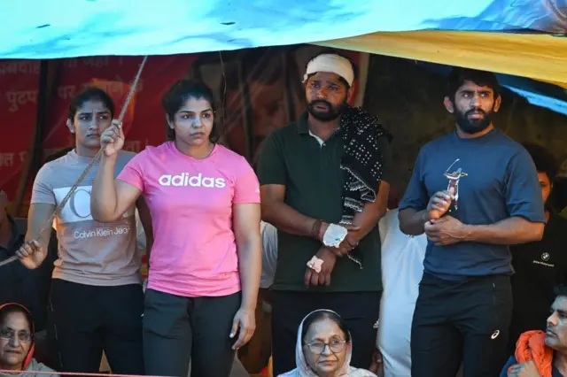 ਦਿੱਲੀ 'ਚ ਪ੍ਰਦਰਸ਼ਨ ਦੌਰਾਨ ਭਾਰਤੀ ਪਹਿਲਵਾਨ