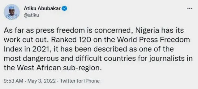 Ihe onye bụbụ osote onyeisiala Naịjriịa kwuru na 2022 maka okwu a