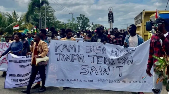 Unjuk rasa masyarakat asli Papua di kantor MRP, Merauke, 22 Agustus 2024.