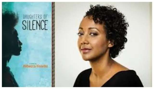 የርብቃ የመጀመርያ ልብወለድ መጽሐፍ ሽፋን እና ርብቃ